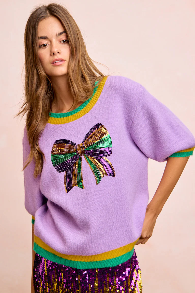 Mardi Sequin Ribbon Top Purple