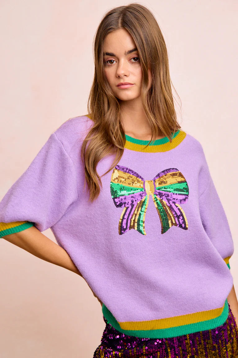 Mardi Sequin Ribbon Top Purple