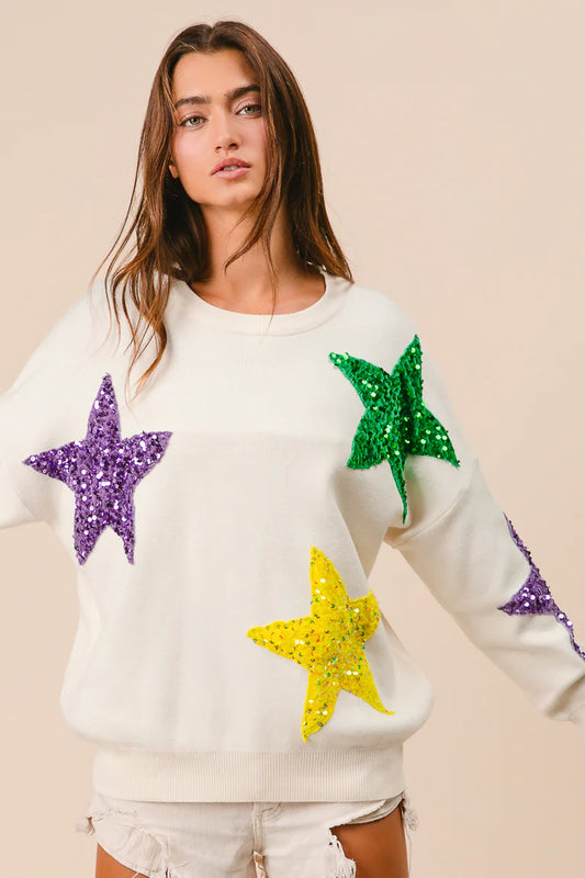 Star Patches Mardi Gras Sweater