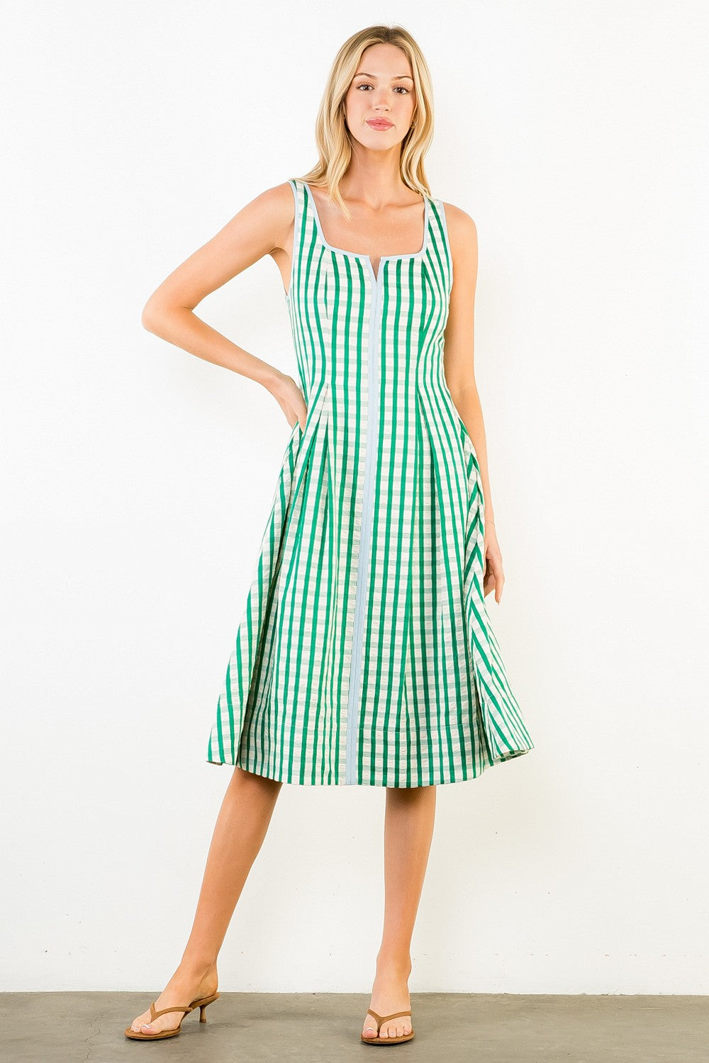 Thin Strap Gingham Pattern Dress