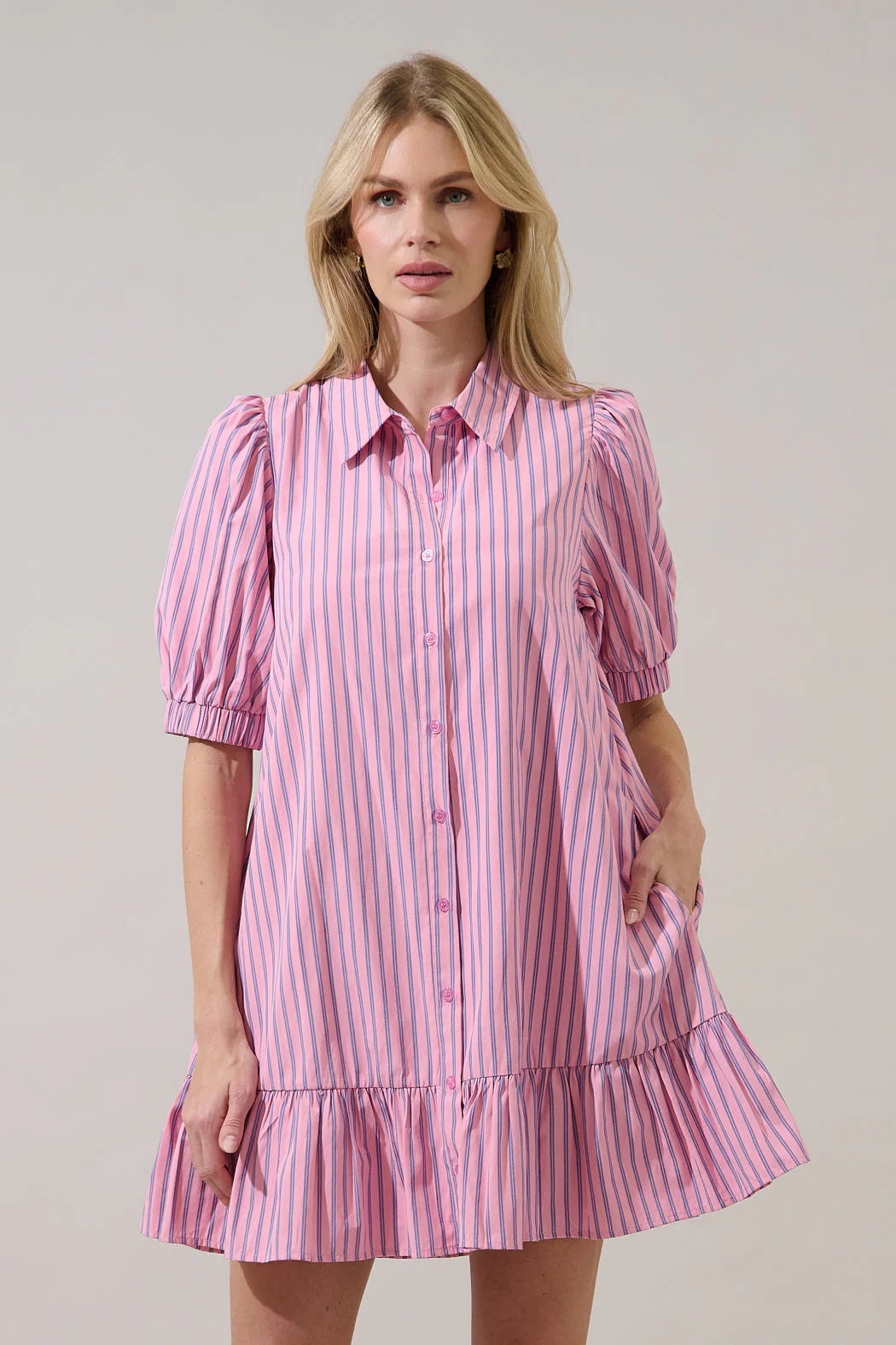 Marvia Striped Levy Button Down Shift Dress