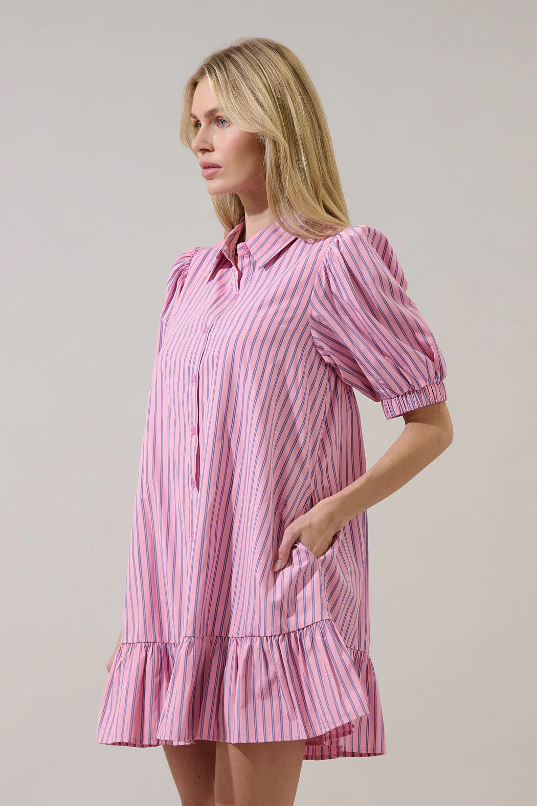 Marvia Striped Levy Button Down Shift Dress
