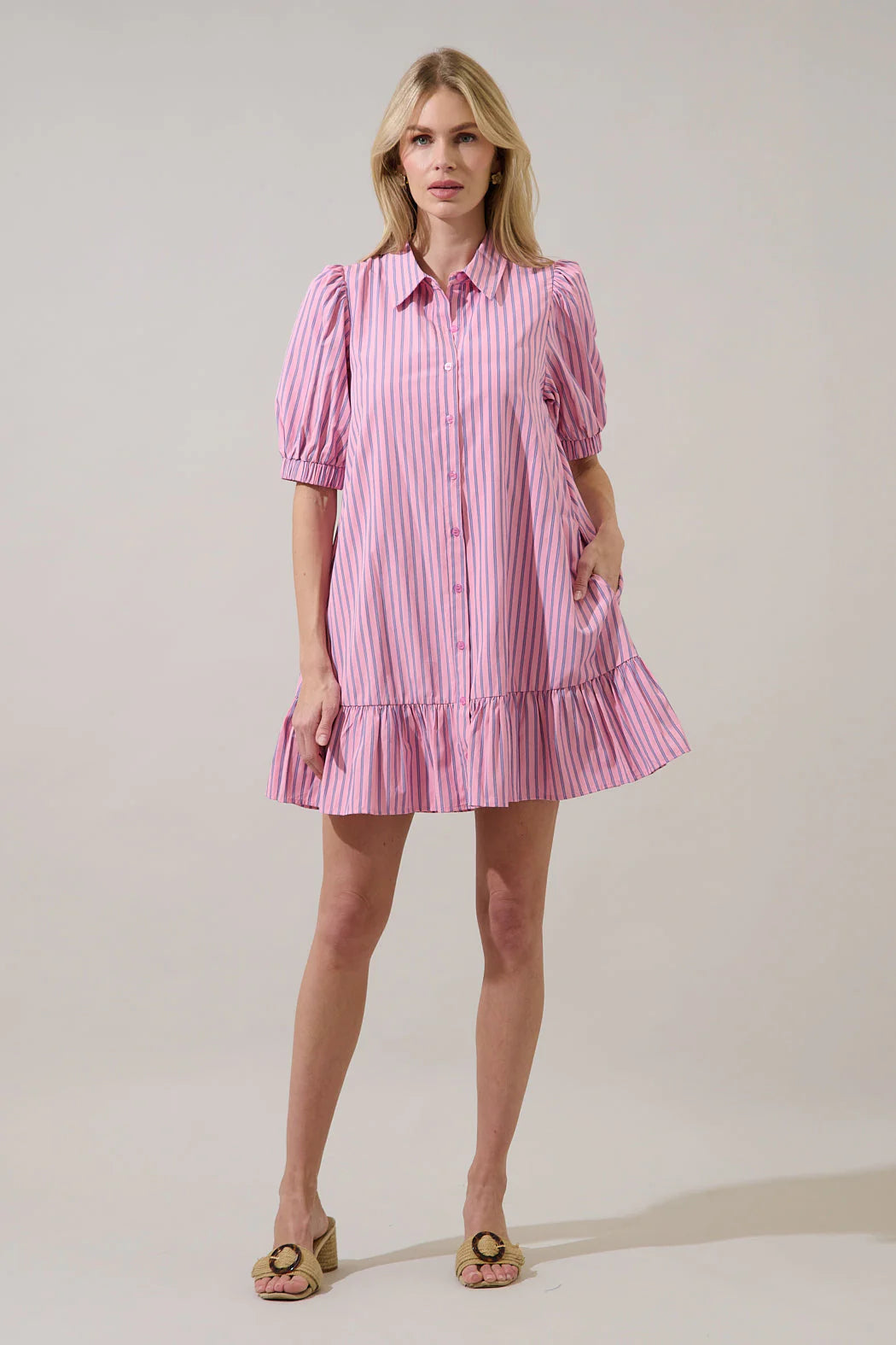 Marvia Striped Levy Button Down Shift Dress