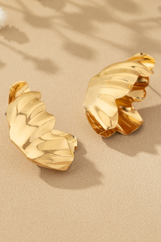 Gold Sculpted Leaf Stud Earrings