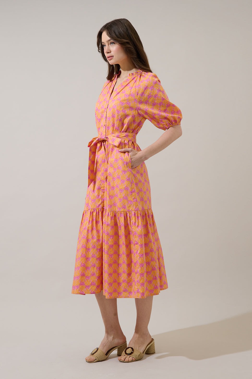 Drift Floral Wynette Tiered Midi Dress
