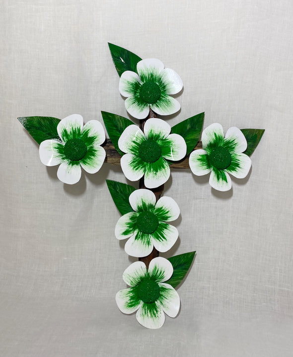 Green & White Flower Cross
