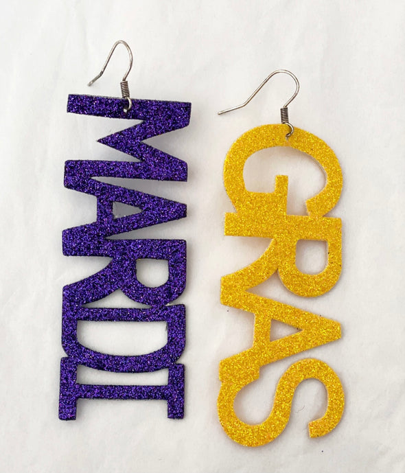 Mardi Gras Glitter Dangle Earrings