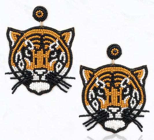 Tiger Beaded Earrings with Whiskers