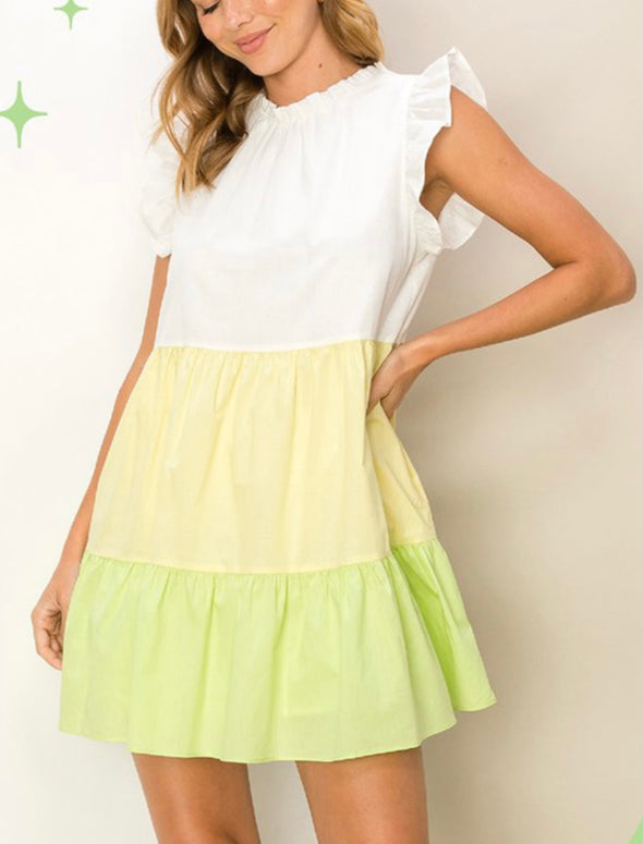 Sweet Yellow Multi Color Block Mini Dress