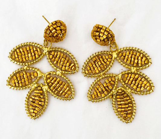 Gold Leaf Beaded Earrings