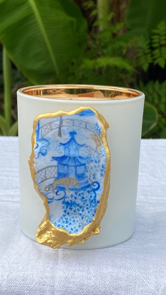 LIMITED EDITION Audubon Afternoon - Bella Gifts to Geaux / white Matte Vessel with Decoupage Oyster