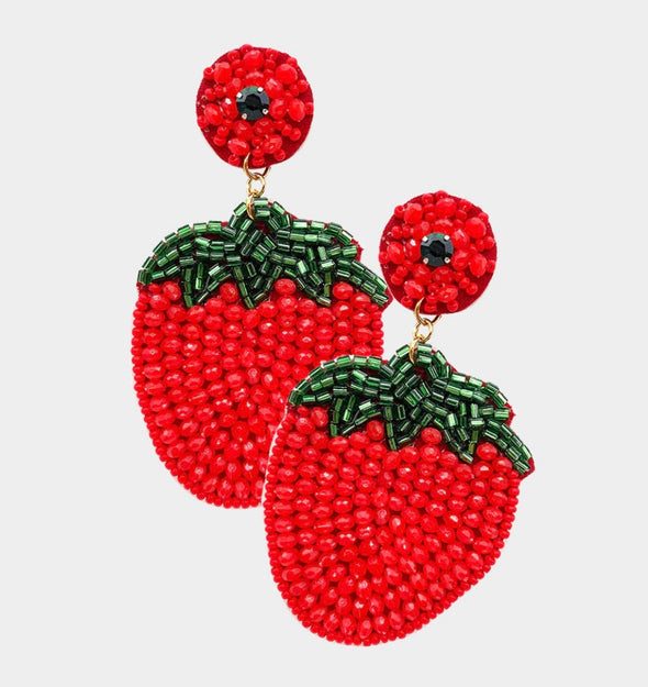 Beaded Strawberry Dangle Earrings