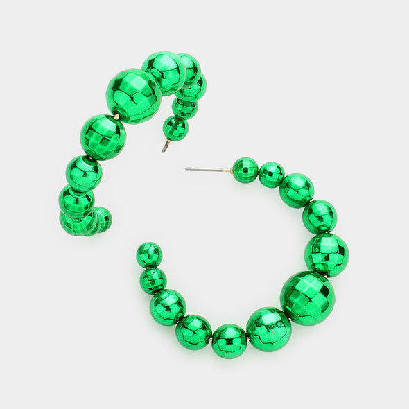 Green Disco Ball Hoop Earrings