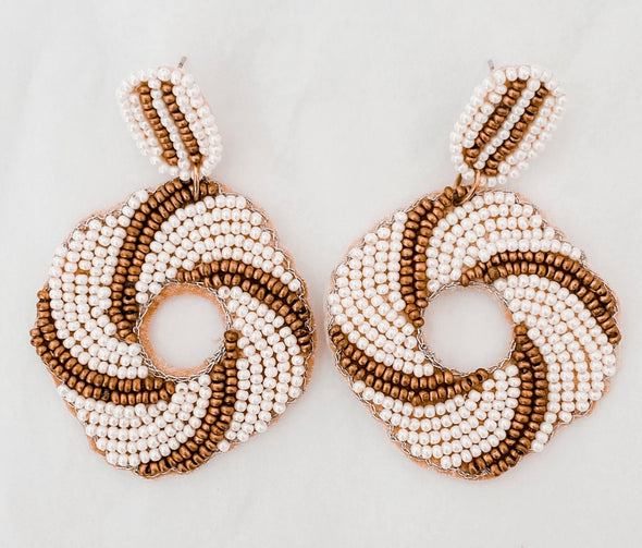 White & Gold Beaded Earrings