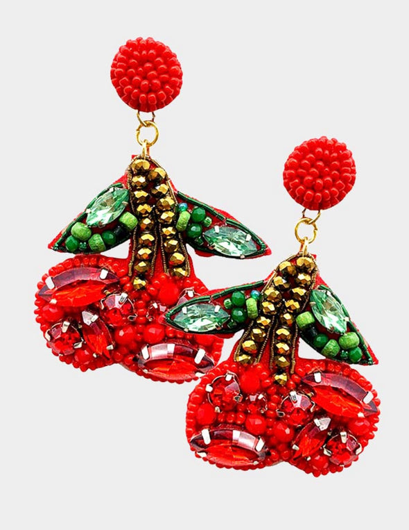 Beaded Cherry Dangle Earrings