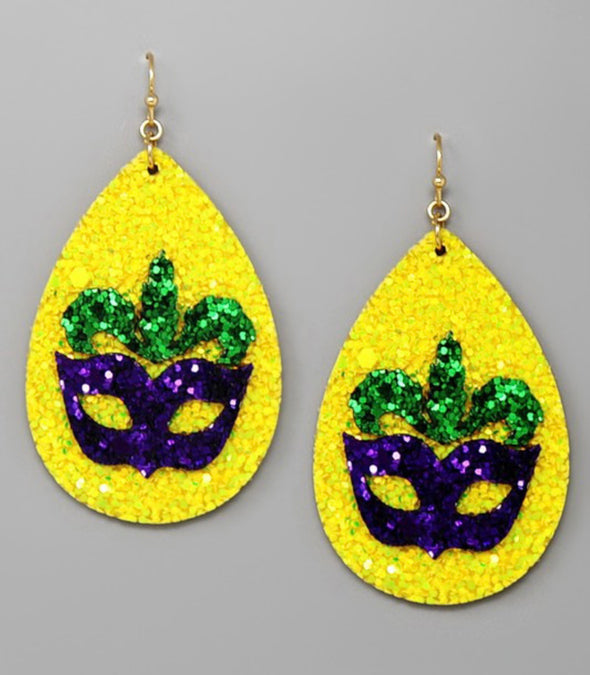 Mardi Gras Glitter Mask Earrings