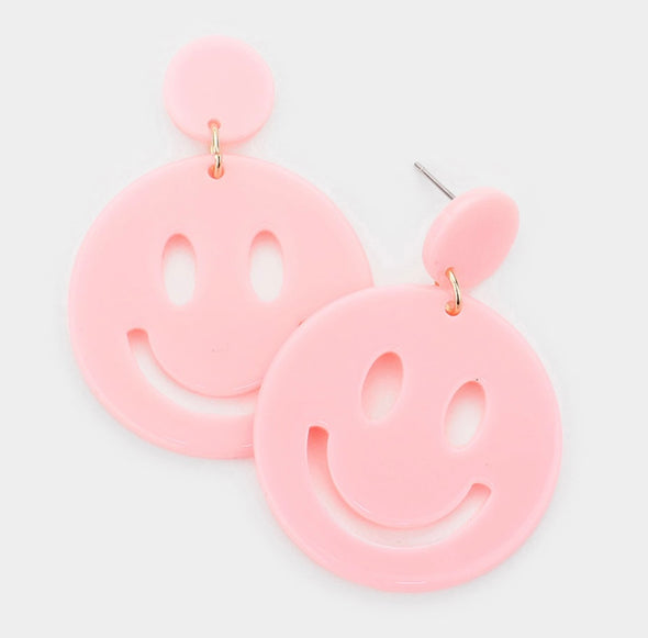 Pink Resin Smiley Dangle Earrings