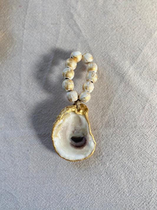 Glazed Gold Trim Oyster Napkin Ring Holder