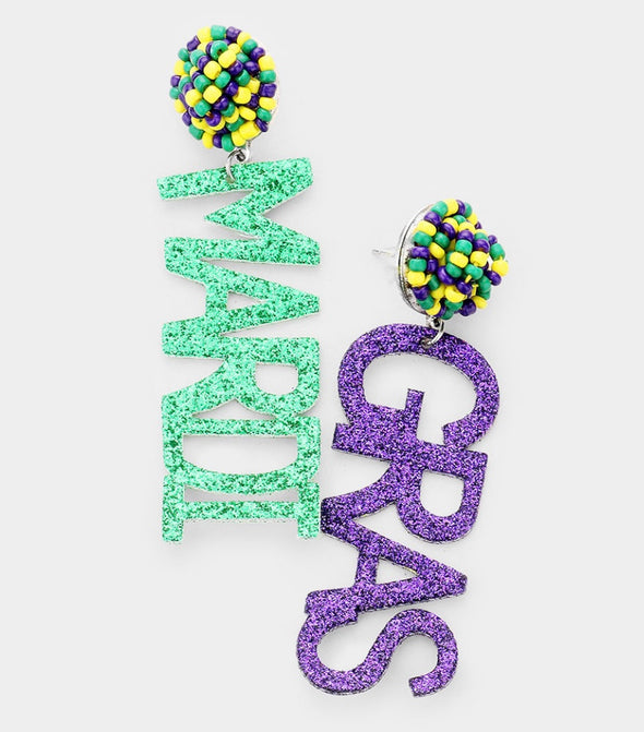 Mardi Gras Beaded & Glitter Earrings