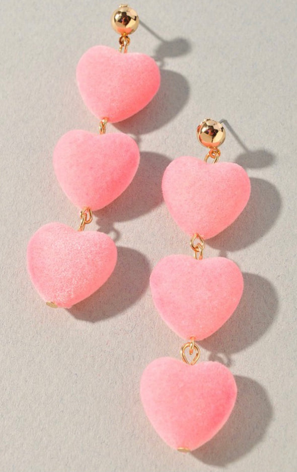 Pink Triple Heart Dangle Earrings