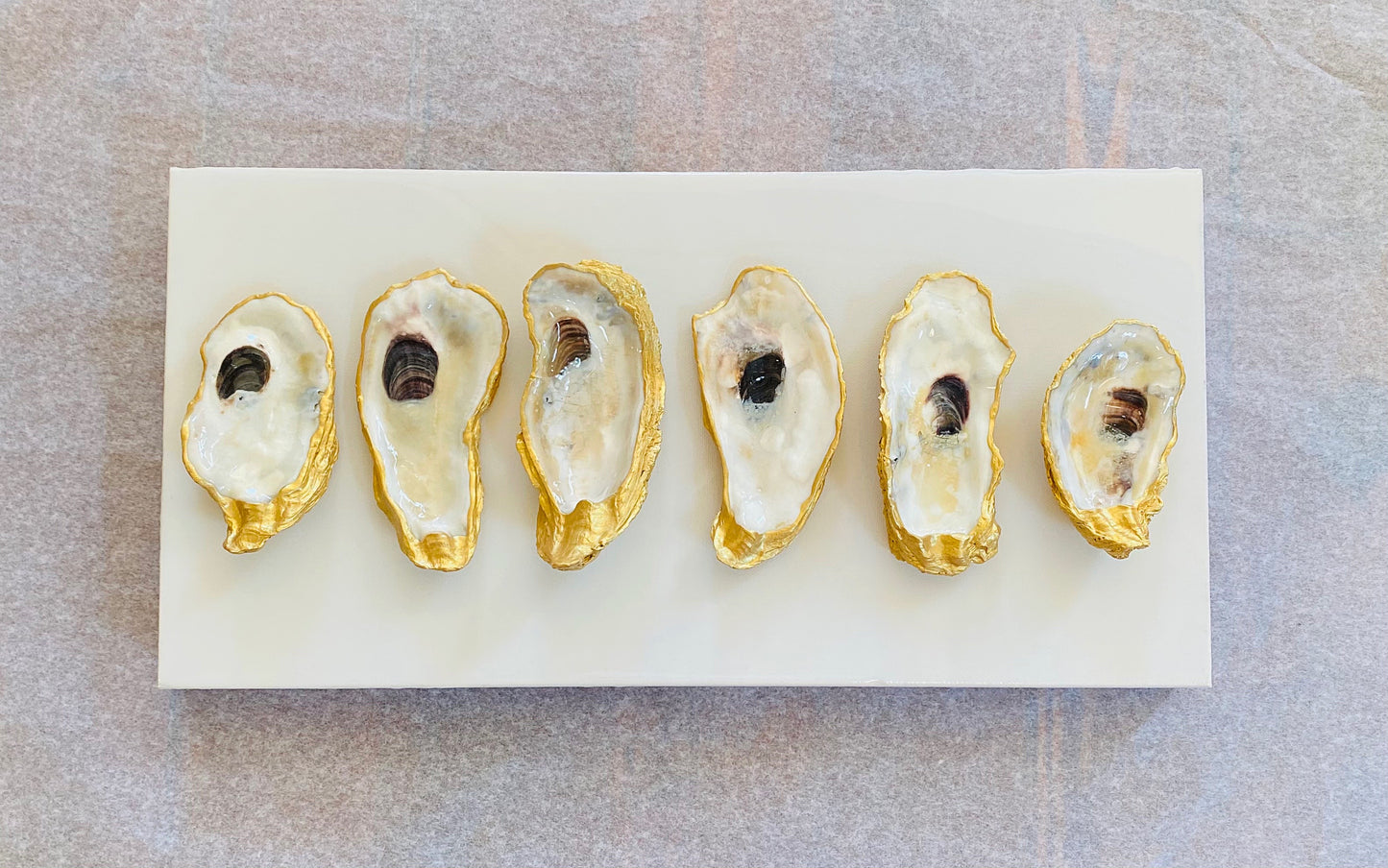 Six Gold Trim Glazed Oysters on a 10x20 Canvas