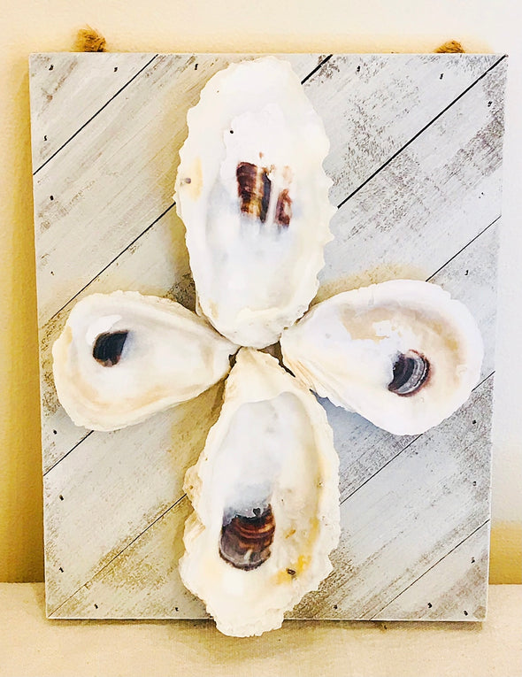 Natural Oyster Cross on Wood Pallet