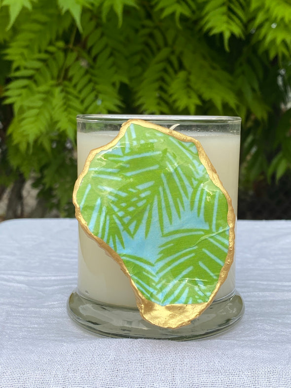 Son of a Sailor - Bella Luxury Candles / Round Vessel with Tropical Leaf Decoupage Oyster