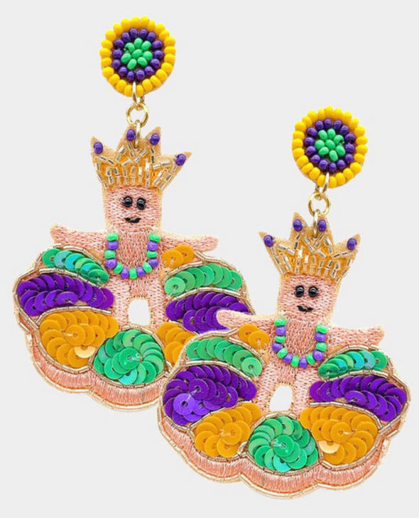 Mardi Gras King Cake with Baby Earrings