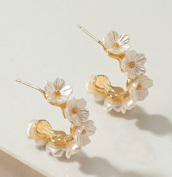 Pearl Flower Hoop Earrings