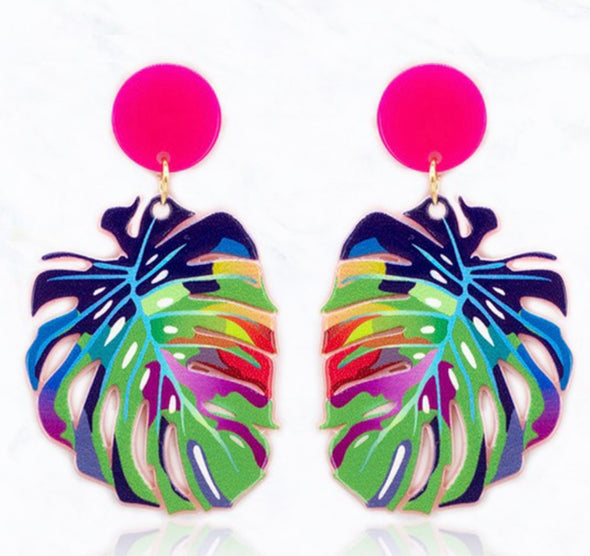 Palm Leaf Multi Color Earrings
