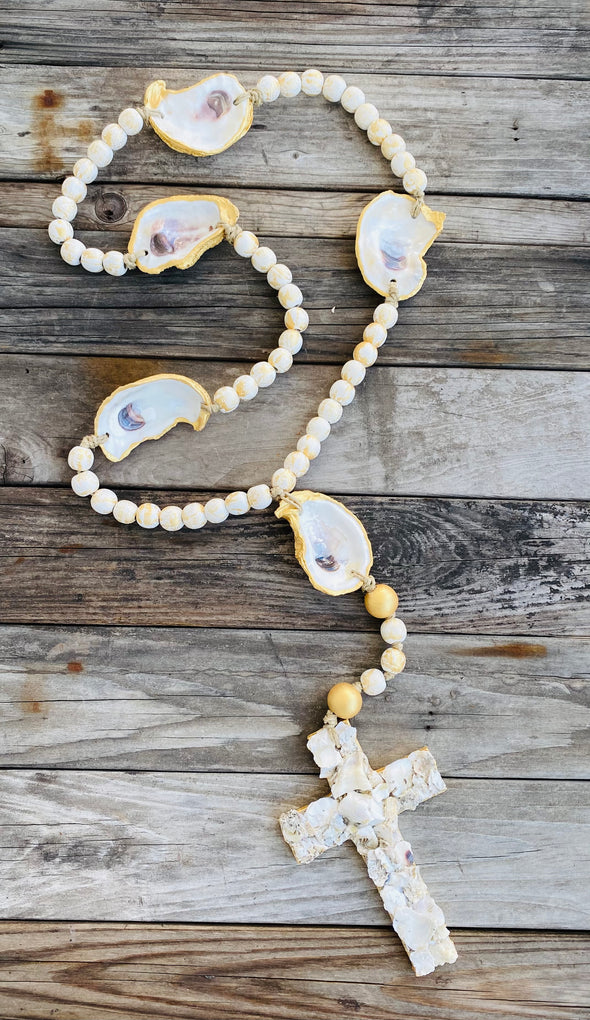 Oyster & Wood Beads Rosary