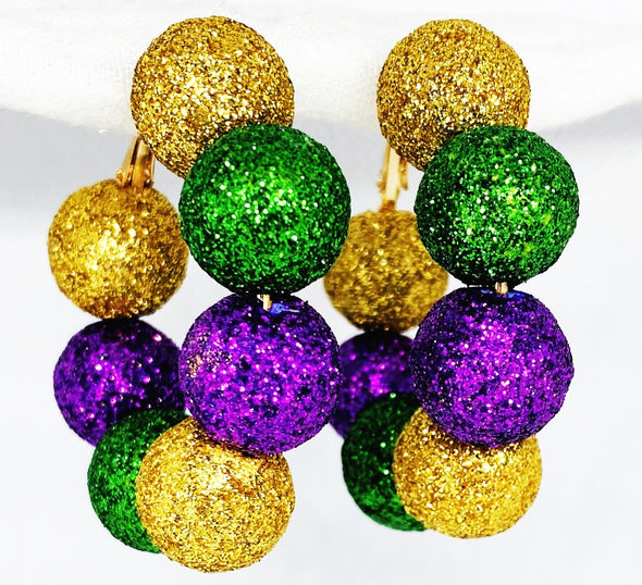 Mardi Gras Glitter Medium Ball Earrings