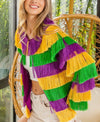 Mardi Gras Color Block Tierd Fringe Jacket