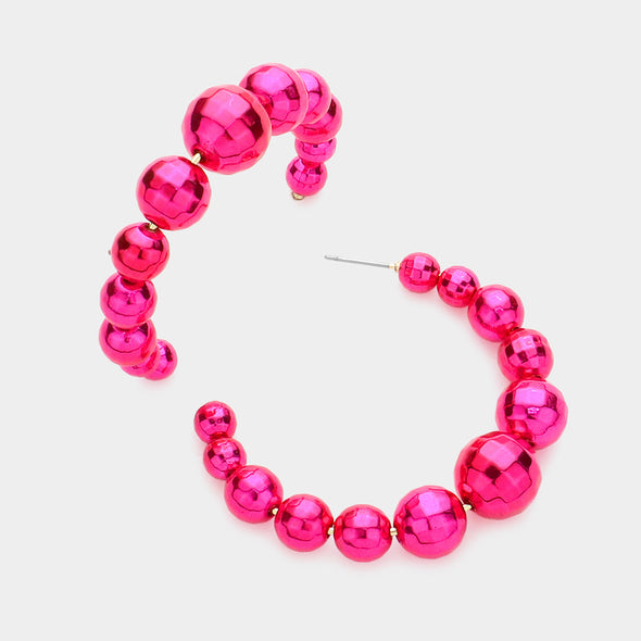 Pink Disco Ball Hoop Earrings